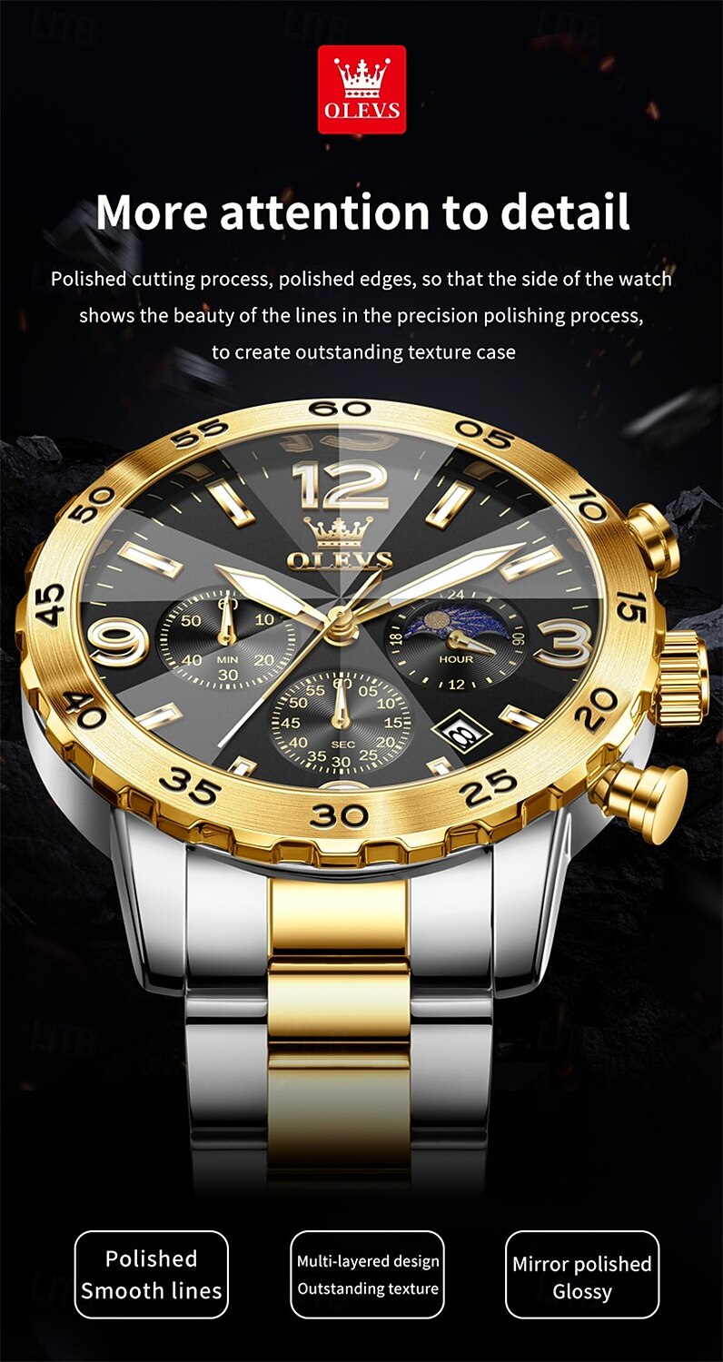 The New Olevs Men'S Business Watch Features A Luminous Moon Phase Calendar Small Three-Hand Multi-Functional Digital Large Dial Quartz Watch Which Is A Fashionable Casual Waterproof And Sporty Me 2025 - $34.99 –P8