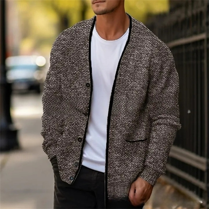 Per uomo Maglione Jacquard Felpa Cardigan A Coste Maglia Top Regolari Lavorato a maglia Semplice Scollo a V Vacanza Moda Casuale Abbigliamento quotidiano Abbigliamento Primavera & Autunno Autunno del 2026 a $36.99 –P1