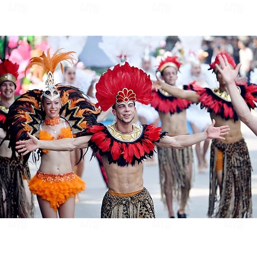 Karnawał 2026 Rio Karnawał Akcesoria Samba Karnawałowa Tiara z Piór dla Kobiet - Czerwona Cekinowa Tiara Tancerki - Akcesoria Do Tańca na Festiwal Mardi Gras Kostium na Festiwal Brazylia 2026 - $12.99 –P4