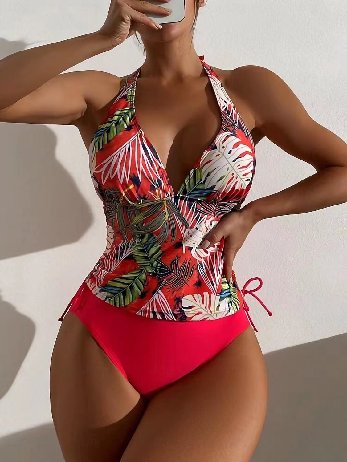 Costume da bagno tankini da donna 2 pezzi arricciato palmo cheeky controllo pancia vita alta slinguato senza schiena vacanza in spiaggia scollatura a halter floreale senza maniche del 2026 a $22.99 –P8