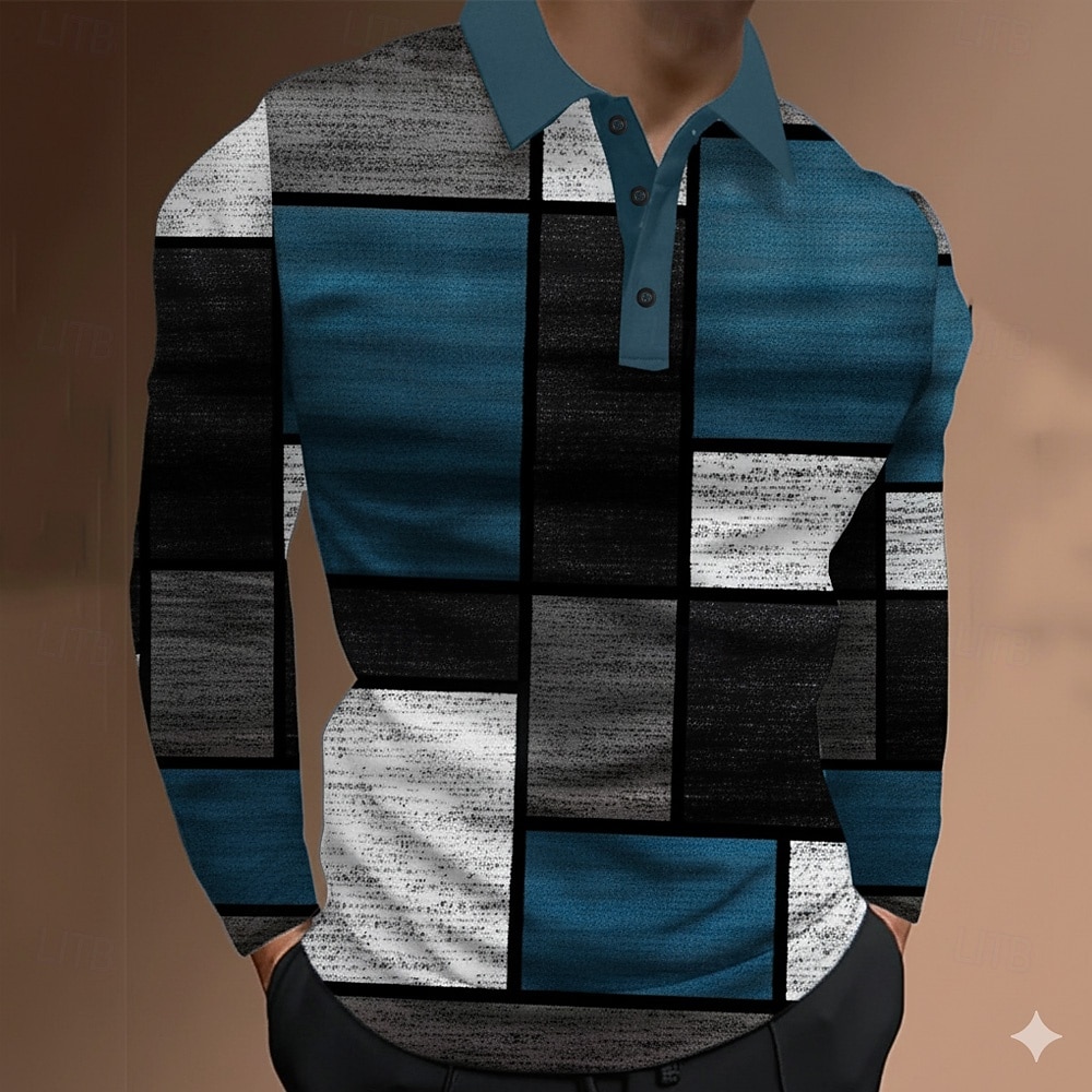 Per uomo Blocco di colori Astratto Polo Manica Lunga Magliette polo Bavero Casual All'aperto Streetwear Athleisure Abbigliamento quotidiano Stampa 3D Bottoni Primavera Autunno Inverno Blu Viola Verde del 2026 a $22.99 –P1