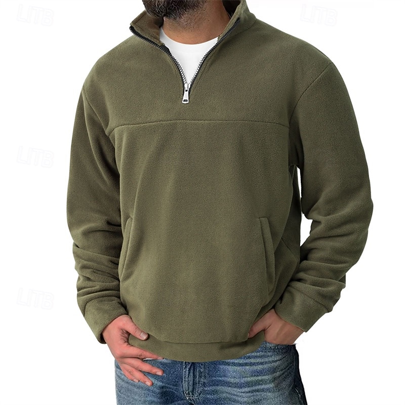 Men's Sweatshirt Fleece Sweatshirt Pullover Quarter Zip Sweatshirt Black Army Green Navy Blue Khaki Dark Gray Half Zip Plain Casual Daily Sports & Outdoor Polyester Streetwear Basic Casual Fall 2026 - $32.99 –P7