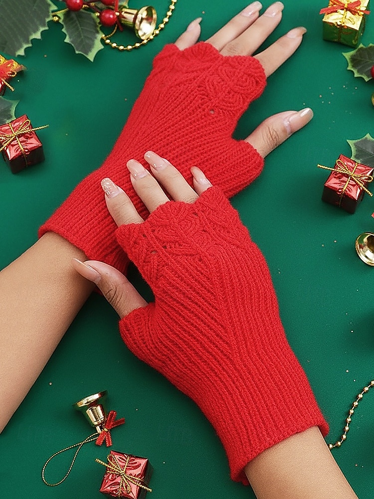 Dámské pletené vánoční rukavice – měkký přízový materiál s krajkovým vzorem, dostupné v několika barvách, ideální jako zimní a sváteční dárek 2026 - $7.99 –P6