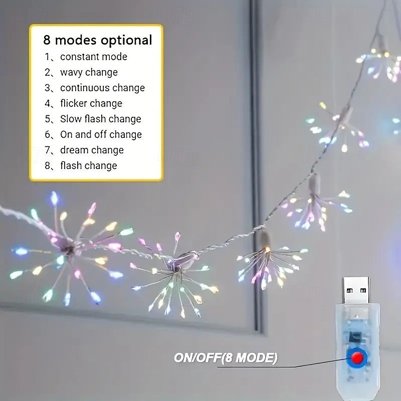LED Fairy String Lights Remote Control 8 Modes Fireworks Lights 3m 100LED Firecracker String Lights USB Powered for Christma Wedding Birthday Valentine Day New Year Indoor Outdoor Decoration 2026 - $17.99 –P10