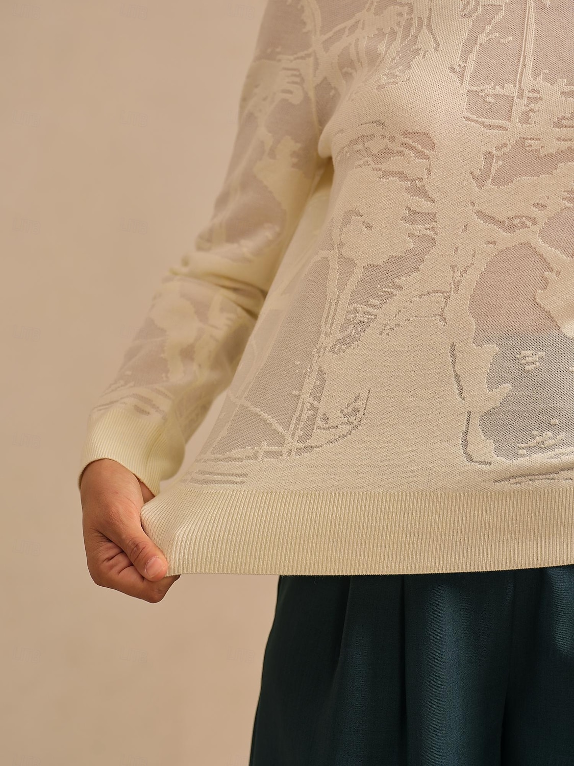 maglione girocollo in organza di lana lavorato a maglia floreale casual da vacanza del 2026 a $91.99 –P6