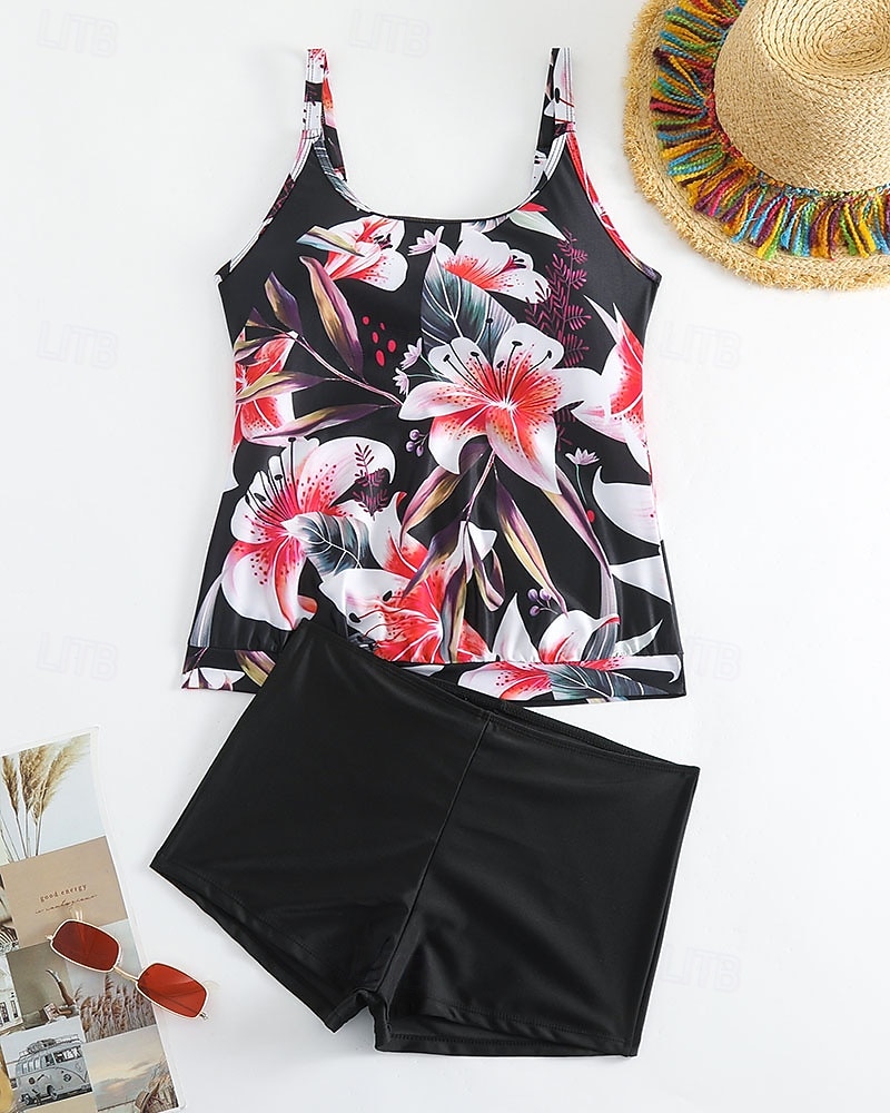 Damskie Stroje kąpielowe 2 szt Krótkie spodnie Kostium kąpielowy Odkryte plecy Urlop Stroje plażowe Kwiaty Dekolt w kształcie litery U Bez rękawów Kostiumy kąpielowe 2026 - $29.99 –P2