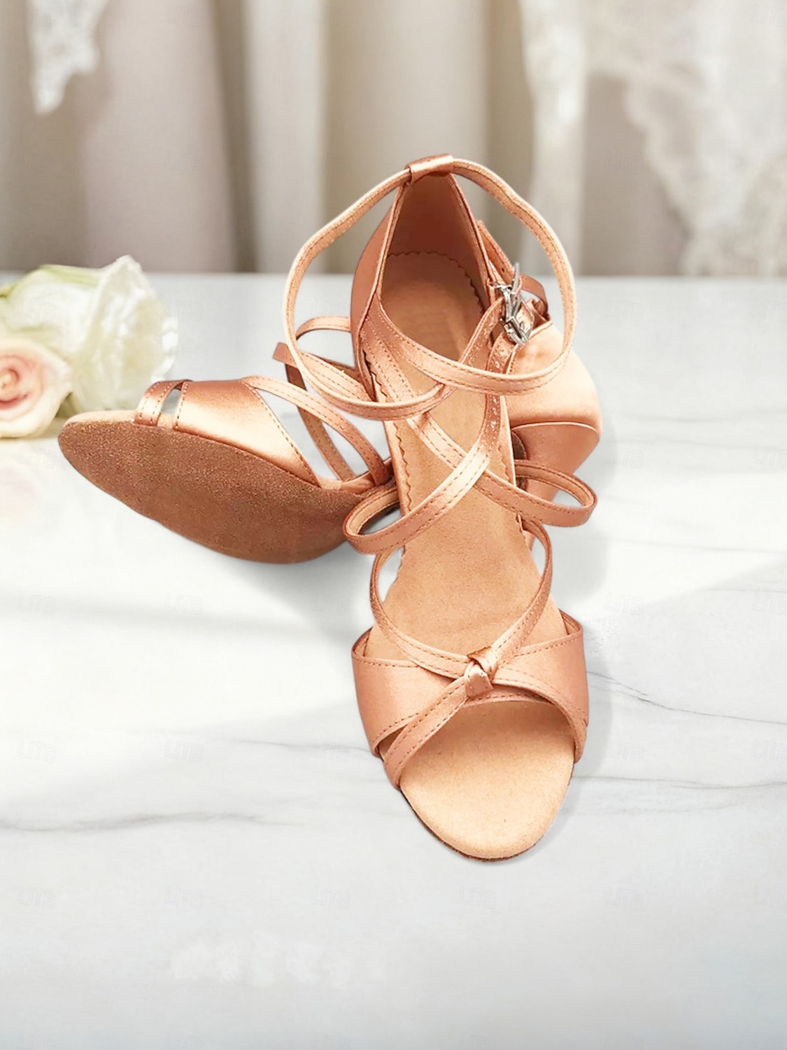 Γυναικεία σατέν παπούτσια λάτιν χορού - επαγγελματικά σανδάλια ballroom salsa tango με σχέδιο με λουράκια και ψηλοτάκουνα για παράσταση ή αγώνες 2026 - $54.99 –P5