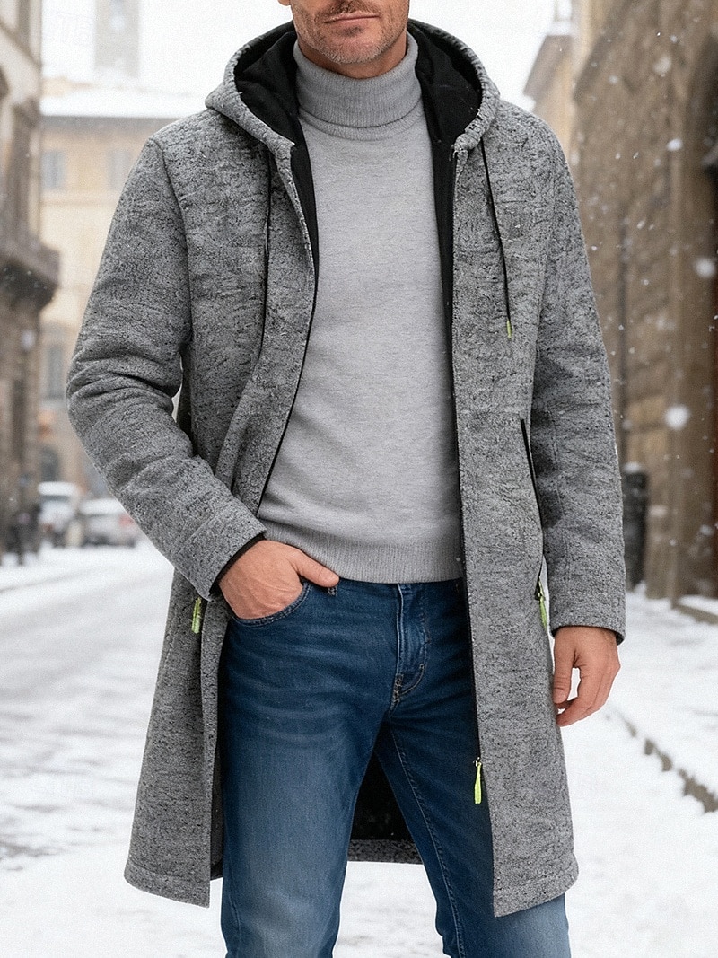 Bărbați Palton de iarnă pardesiu Trenci lung Haină Trench În aer liber Casual Toamnă Iarnă Polyester Termic cald Îmbrăcăminte exterioară Îmbrăcăminte Clasic Modern Simplu Buzunar Capișon 2026 - $39.99 –P1
