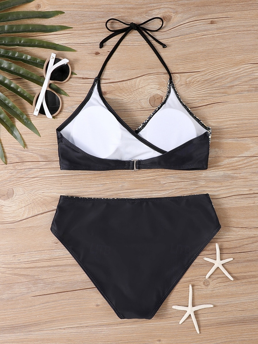 Kvinnors Tankini 2-delad baddräkt med fräck midjekontroll hög midja slank rygglös semester strandkläder halterneck ärmlös baddräkt 2026 - $19.99 –P7