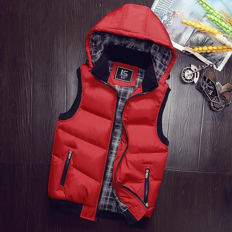 Homme Gilet matelassé Gilet Vacances Quotidien Date Mode Occasionnel Automne Hiver Avec Poches Polyester Chaud Confortable Couleur Unie Fermeture éclair À capuche Coupe régulière Noir Rouge Vert de 2026 ? $37.99 –P1