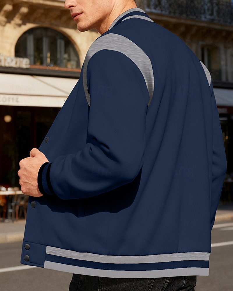 Herren Leichte Jacke Freizeitjacke Collegejacke Outdoor Urlaub Patchwork Tasche Frühling Herbst Farbblock Streetwear Stilvoll Stehkragen Regulär Dunkelgrau Schwarz Wein Marineblau Khaki Jacken 2026 - $31.99 –P4