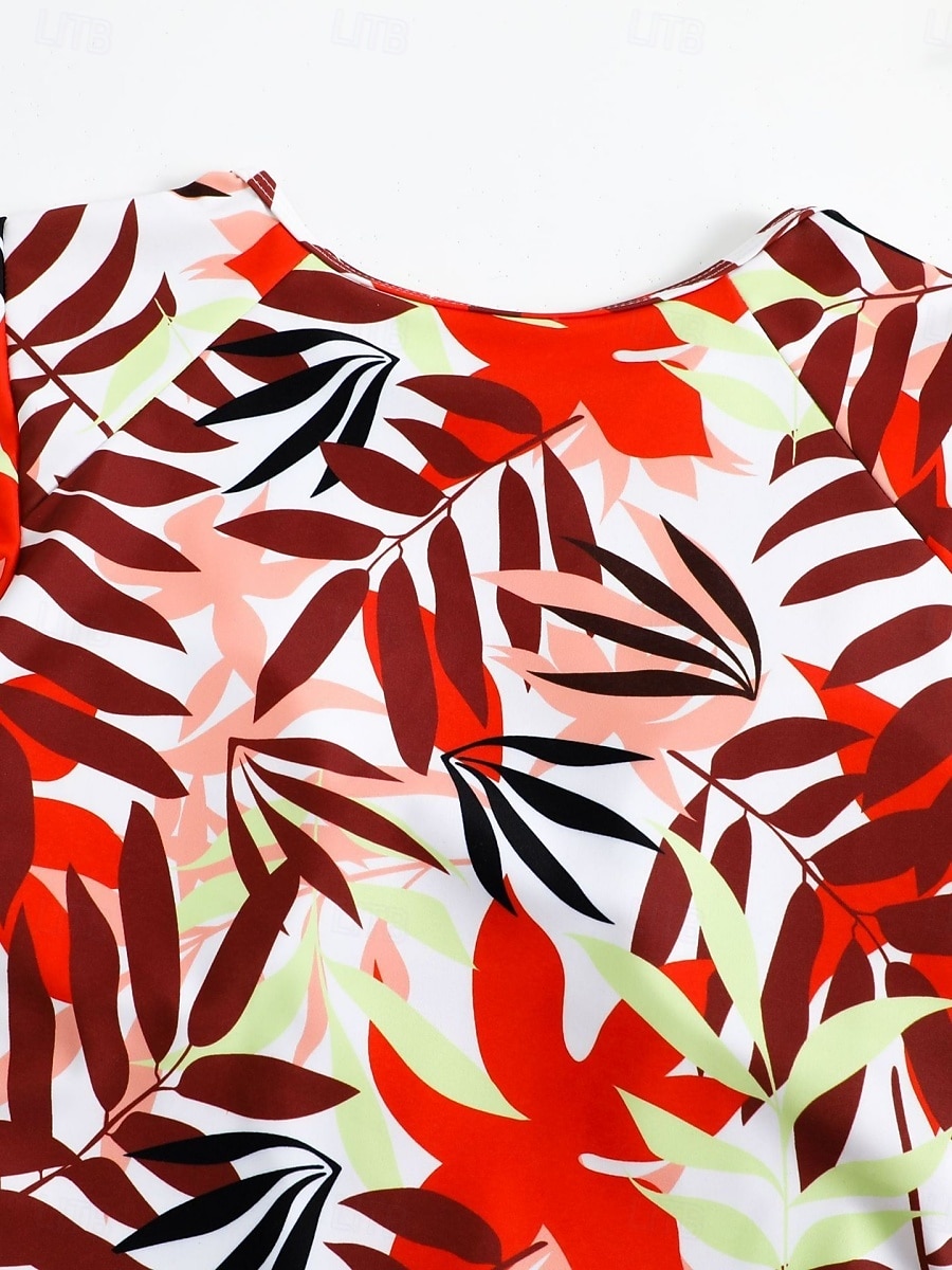 Dámské jedndílné plavky zeštíhlující zip přední palm monokini kontrola břicha vysoký pas slim dovolená plážové oblečení květinové listy kulatý výstřih krátké rukávy plavky 2026 - $26.99 –P7