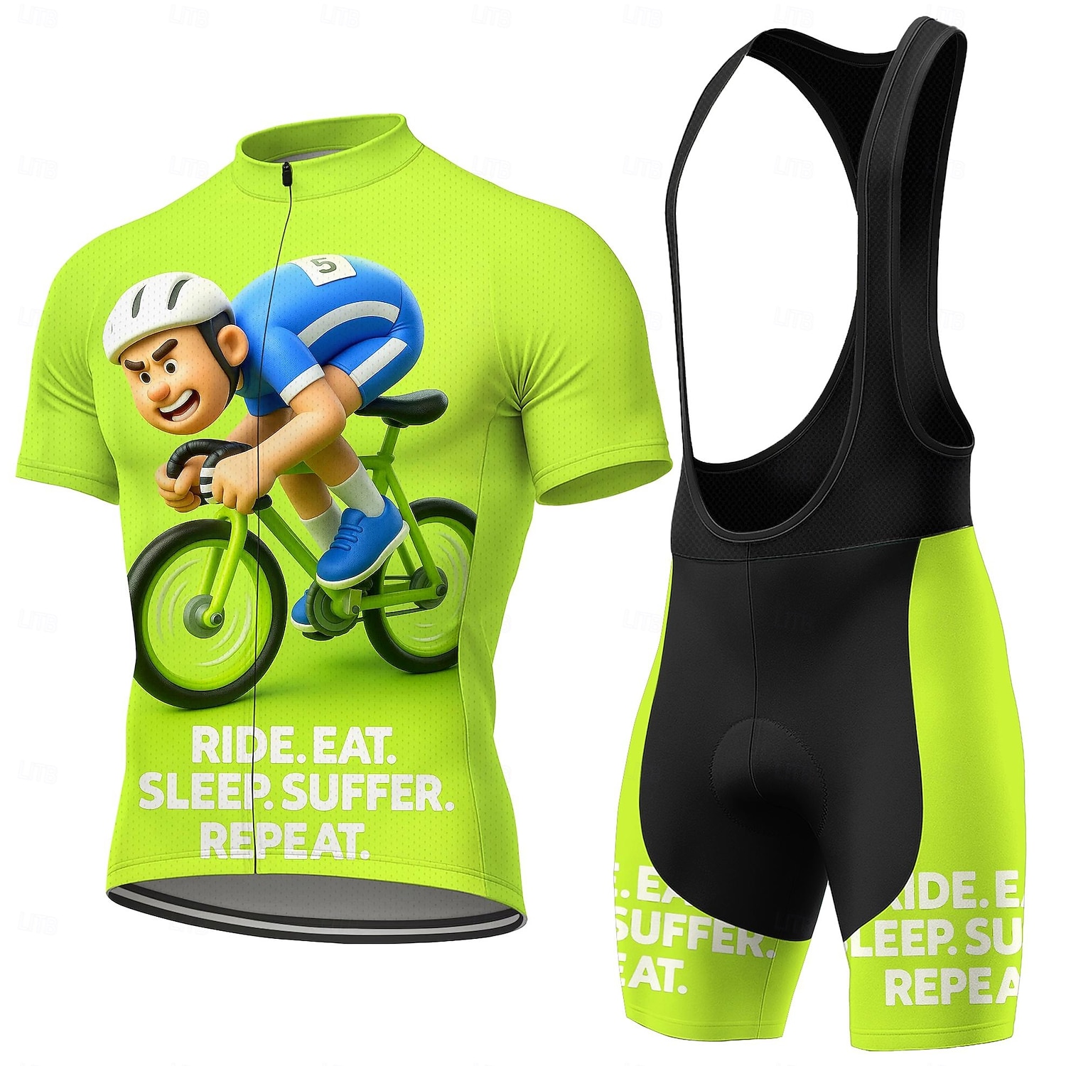 Herren Radtrikot mit Trägerhose Radtrikot Radtrikot mit Trägershorts Kurzarm Mountainbike MTB Straßenradsport Sommer Frühling Grün Cartoon Geometrisch Fahhrad Sonnenschutz UV-beständig 3D-Polster 2026 - $49.99 –P1