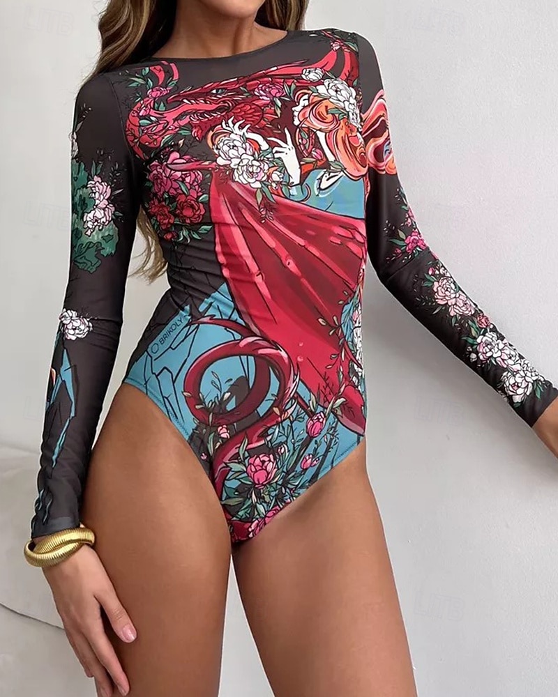 Γυναικεία Προστατευτικά Μαγιό Ολόσωμα μαγιό Γραφική Μπόχο Δίχτυ Προστασία UV Αναπνέει Μακρυμάνικο Μαγιό Σέρφινγκ Παραλία Διακοπές Άνοιξη 2026 - $25.99 –P19