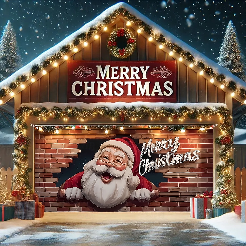 Jul tapet Garasjeportdeksel Stor opphengning julenissen god jul søt stil 3D Party Utendørs Ferie Bakgrunner for skyting Yard Hjemmedekor 2026 - $39.99 –P1