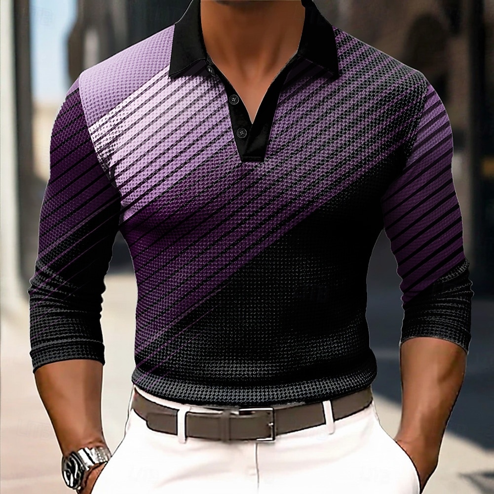 Miesten Geometrinen Vohveli poolopaidat Pitkähihainen Poolopaidat Kauluspaidat Business Casual liiketoiminta Käytä töihin Arki-asut Napit Kevät Syksy Talvi Sininen Purppura Apila 2026 - $28.99 –P3