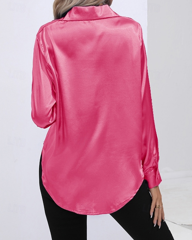 Femmes Chemise Elegant Haut en satin Chemisier Boutons Uni Élégant ancien manche longue Col de chemise Hauts Réguliers Fête Sortir Jaune Rouge Bleu Roi Rose Gris Été Printemps de 2026 ? $25.99 –P6