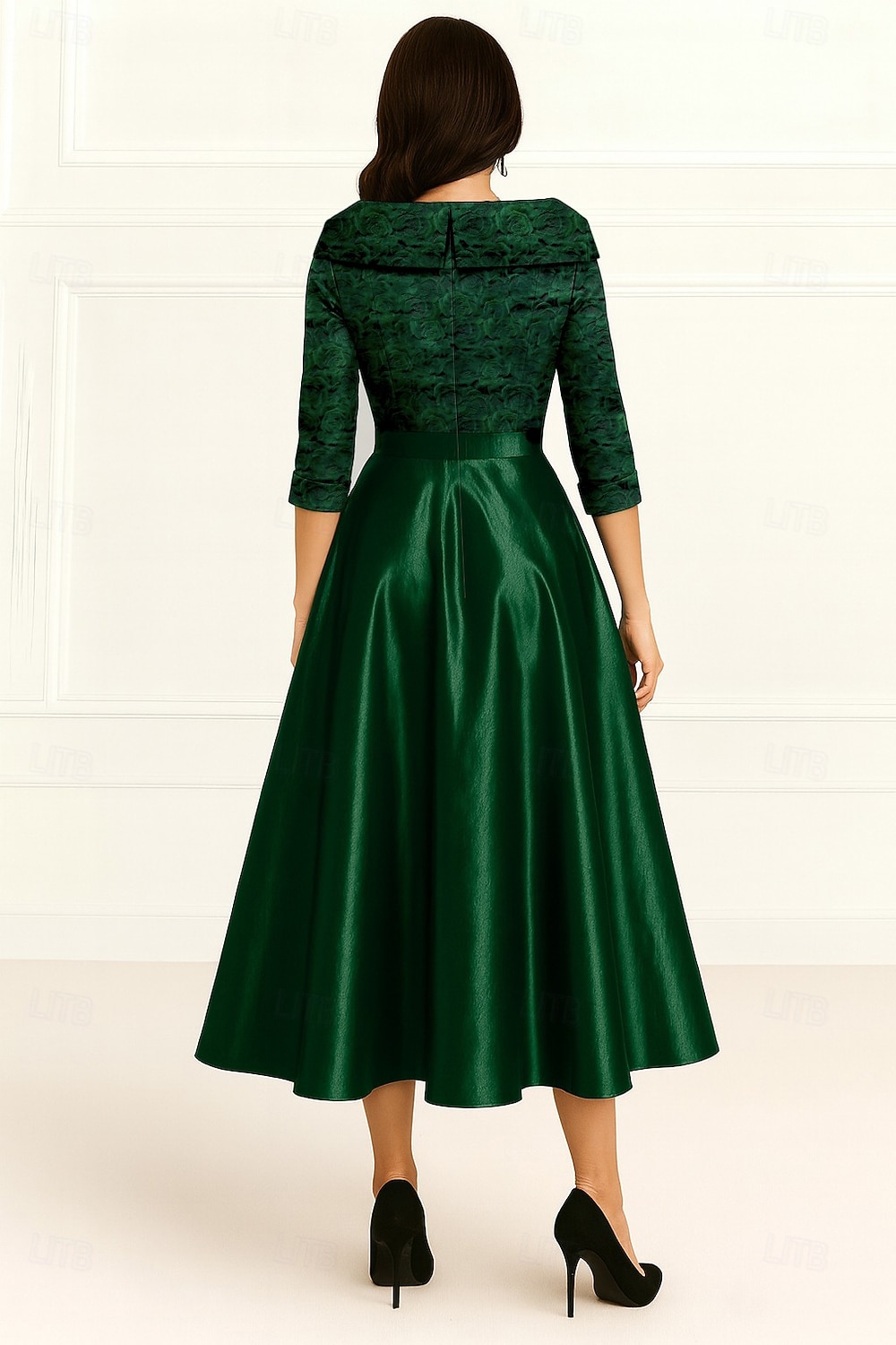A-Line Tea Length Party Dress Cocktail Dress Wedding Guest Dress Mother of the Bride Dress 3/4 Length Sleeve V Neck Elegant Formal Wedding Guest with Side-Draped 2026 - $165.59 –P2