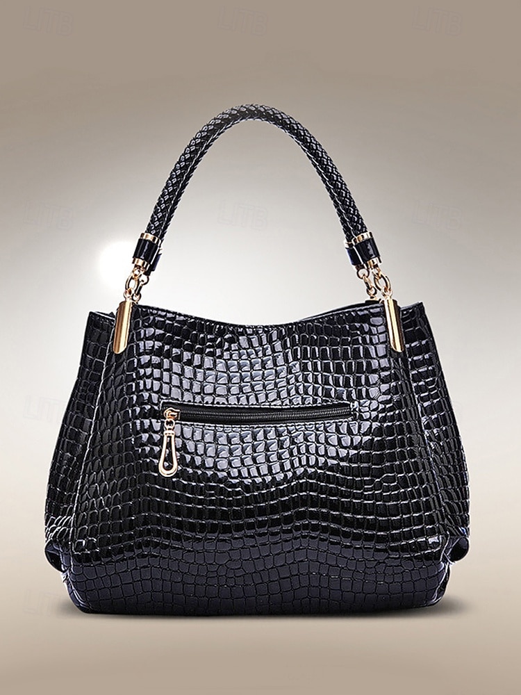 Damhandväska i konstläder med krokodilprägling, julklar, finns i rött, blått och svart – snygg vinteraxelväska med justerbar rem och gulddetaljer 2026 - $26.99 –P4