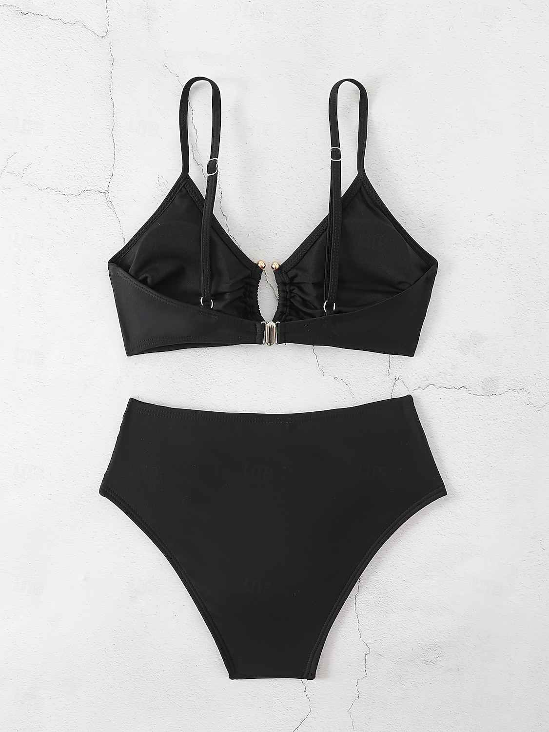 Costume da bagno due pezzi bikini da donna con arricciature perizoma con ferretto slanciato controllo della pancia vita alta senza schienale abbigliamento da spiaggia per le vacanze colore solido del 2026 a $27.99 –P6