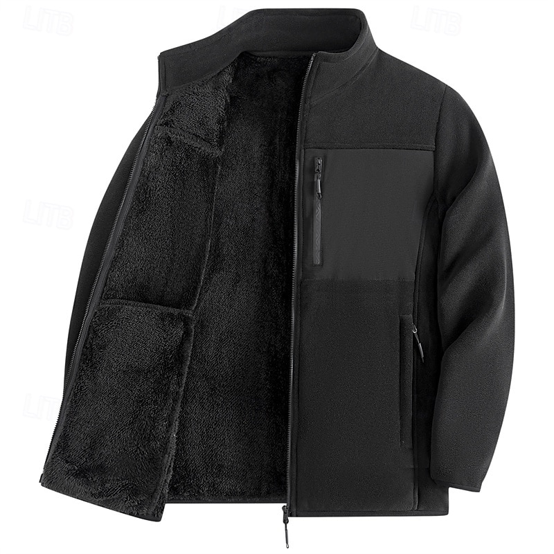 Voor heren Winterjack Fleecejack Vrijetijdsjas Vakantie Dagelijks Thermisch Warm Zak Fleece Herfst winter Effen Modieus Streetwear Opstaand Normaal Zwart Rood Khaki Leger Groen Donkerblauw Jacks 2026 - $41.99 –P17