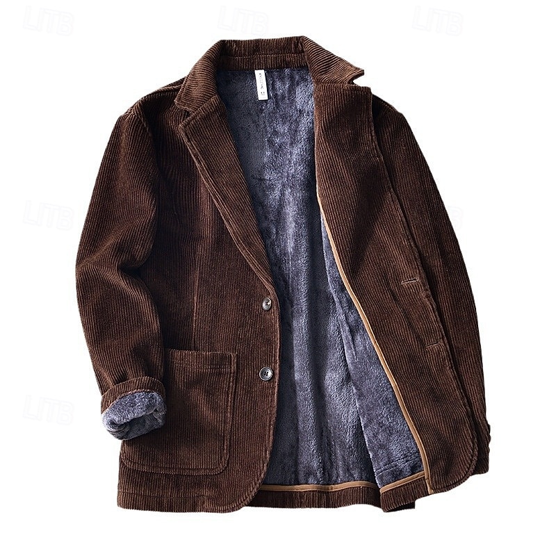 Herre Kordfløyel jakke Halskrage Årgang Mote Utendørs Ensfarget Blazer Blå kaffe Grå Skreddersydd Single Breasted To-knapper 2025 - $83.99 –P6