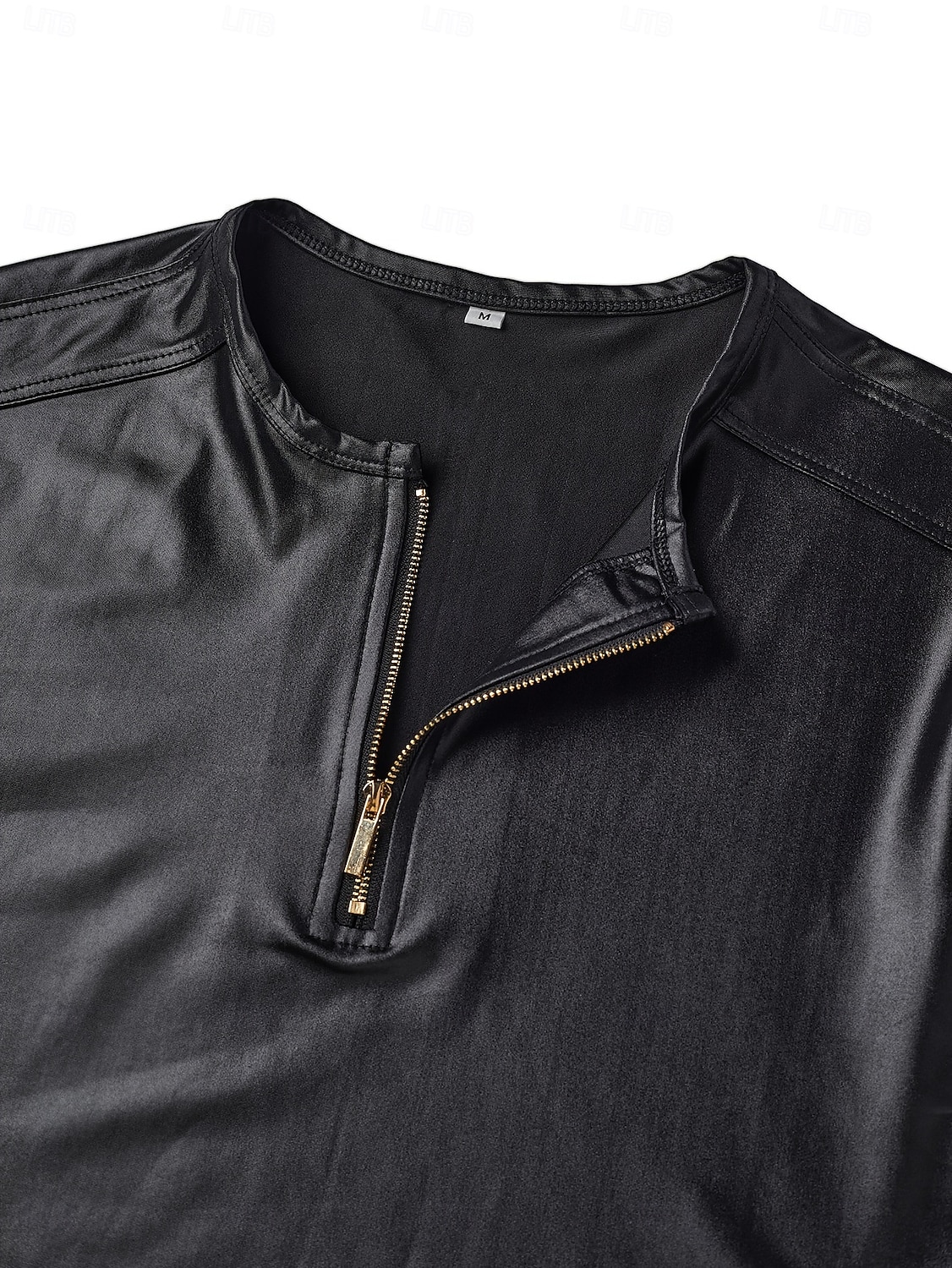 Camiseta de piel sintética para hombre, manga larga, cuello redondo, ideal para invierno y primavera. &Camiseta negra informal de punto de color liso para hombre, ideal para otoño y todas las 2026 - $29.99 –P2