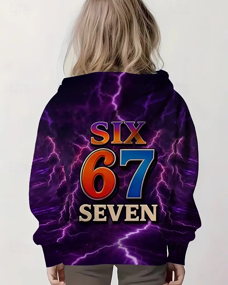 Unisex Girls' 3D Graphic Funny Slang 67 Hoodie Pullover Long Sleeve 3D Print Spring Fall Sports Fashion Streetwear Kids 4-12 Years Hooded Outdoor Casual Daily Regular Fit 2026 - $18.99 –P2