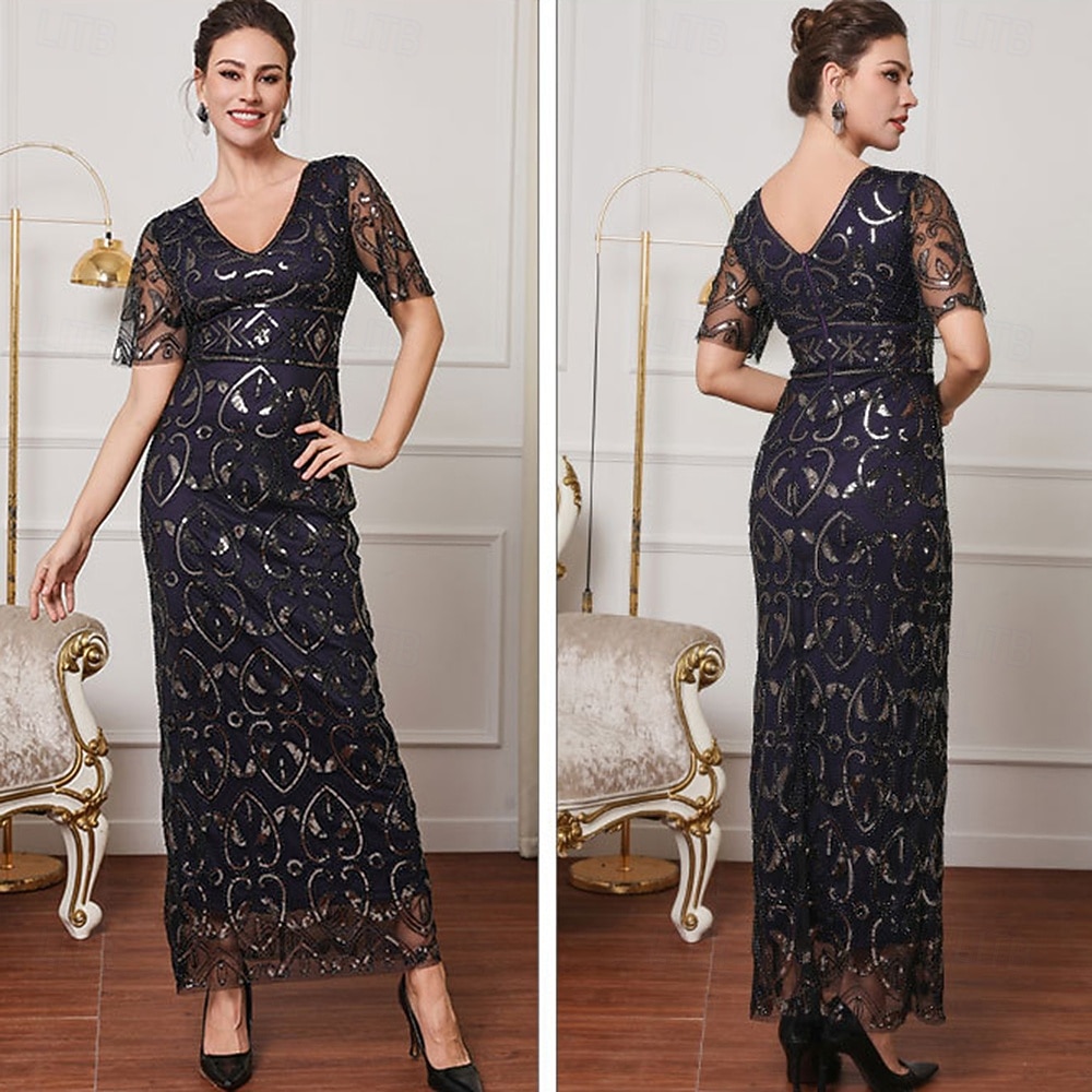 Urlați 20 de ani Anii 1920 Lungime Gleznă Rochie de seara Mâneci scurte Gatsby Paiete În V Costume de fancy Pentru femei Crăciun Carnaval Mascaradă Petrecere cu cocktail Petrecere cu tematică retro 2026 - $53.99 –P12
