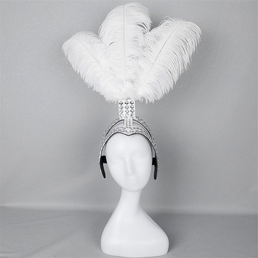 Carnaval 2026 Accesorios Samba del Carnaval de Río Diadema de Showgirl de Plumas de Avestruz Blanca - Diadema de Cristales y Piedras - Accesorio de Vestuario Burlesque Gatsby para Festival de Brasil 2026 - $53.99 –P4