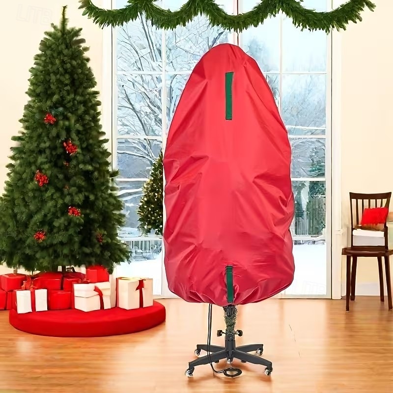 вертикальный мешок для хранения рождественских елок, легкая прочная ткань Оксфорд с завязкой на шнурке, компактное хранение для уже освещенных елок и фигурно подстриженных деревьев, удобный органайзер 2025 - $32.99 –P8