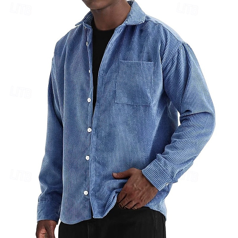 Bărbați Cămașă Cămașă casual Cămasă Corduroy Camașă cu nasturi Albastru piscină Negru Alb Roșu Vin Bleumarin Manșon Lung Simplu Rever Casual Zilnic Buzunar Îmbrăcăminte Modă Modern Casual 2025 - $24.99 –P7