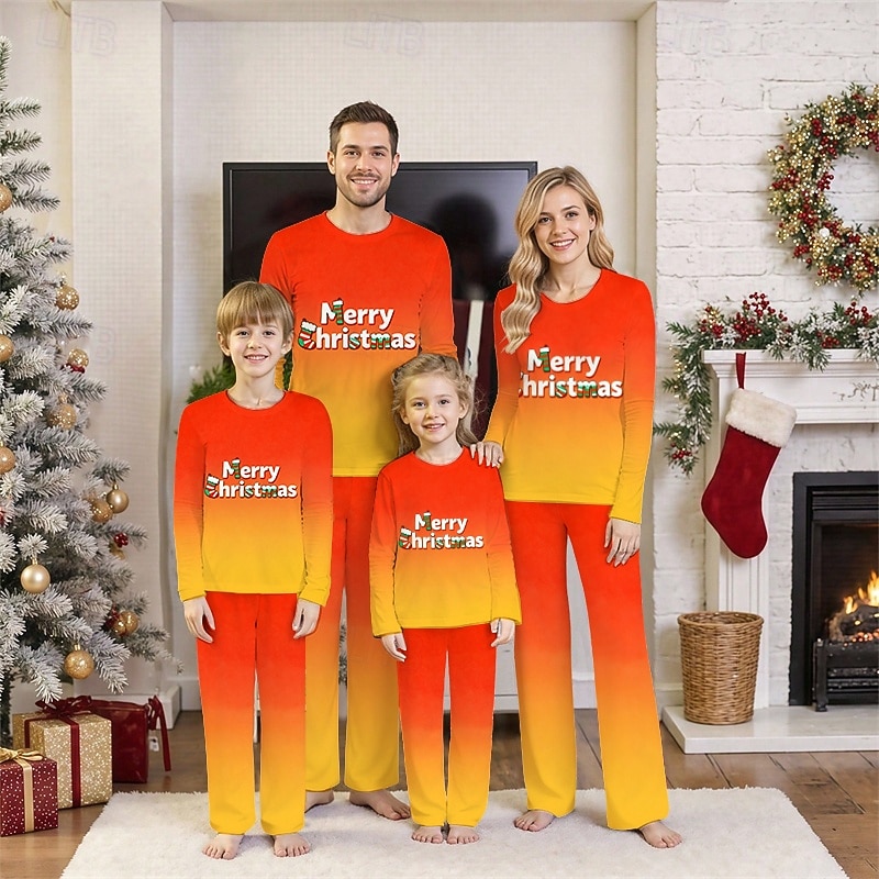 Családi nézés Karácsony Karácsonyi családi pizsama Pizsamák Családkészletek Grafika Gradiens Karácsonyi minta Otthon Nyomtatott Medence Sötétsárga Világoszöld Hosszú ujj Napi Hozzá illő ruhák 2025 - $20.99 –P3