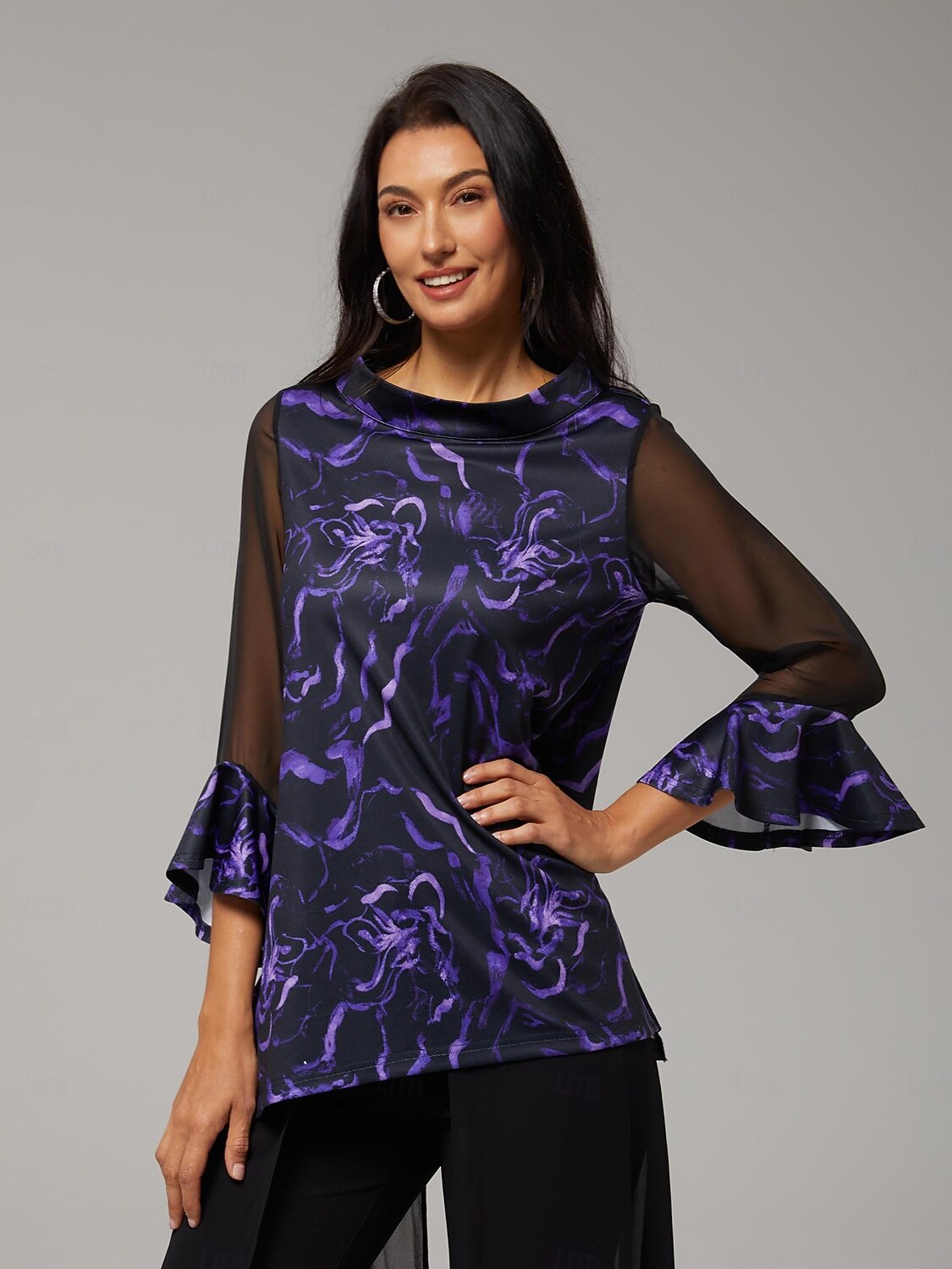 Women's Blouse Black Floral Print Stretch Chiffon Sleeves Bateau Neckline Casual Comfortable Spring Summer Fall Vacation 2026 - $67.99 –P8