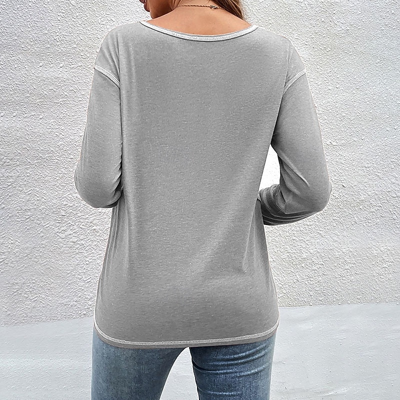 Women's Blouse Buttons Plain Tropical Stylish Casual Long Sleeve Crew Neck Regular Tops Daily Holiday Going out Navy Blue Light Grey Light Blue Fall Winter 2026 - $21.99 –P2