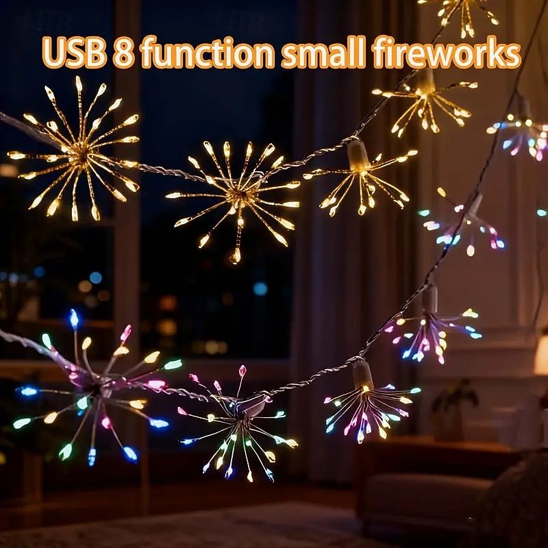 LED Fairy String Lights Remote Control 8 Modes Fireworks Lights 3m 100LED Firecracker String Lights USB Powered for Christma Wedding Birthday Valentine Day New Year Indoor Outdoor Decoration 2026 - $17.99 –P3