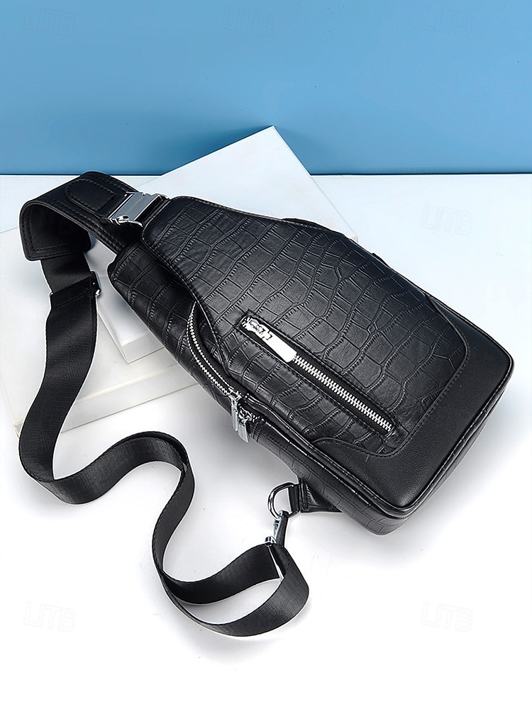 תיק עור לגברים, עמיד למים ועמיד, קיבולת גדולה, דוגמת תנין אופנתית לשימוש חיצוני ויומיומי 2026 - $46.99 –P5