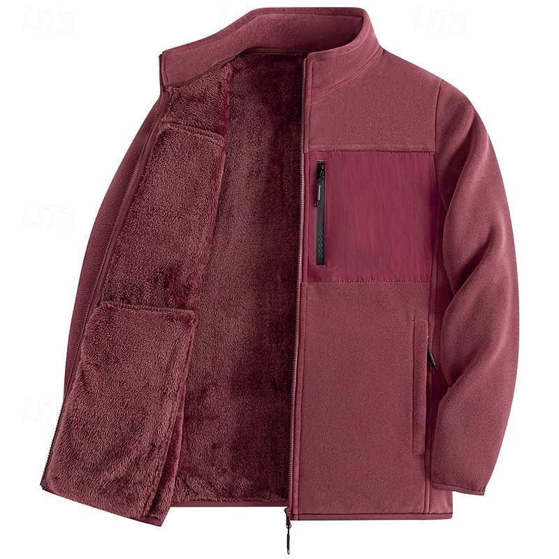 Voor heren Winterjack Fleecejack Vrijetijdsjas Vakantie Dagelijks Thermisch Warm Zak Fleece Herfst winter Effen Modieus Streetwear Opstaand Normaal Zwart Rood Khaki Leger Groen Donkerblauw Jacks 2026 - $41.99 –P14