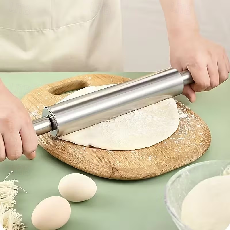 förtjockad kavel i rostfritt stål med halkfritt handtag, professionell degrulle - kraftig, hållbar manuell pastamaskin lämplig för pizza, kakor, bakverk, pasta, lätt att rengöra och rostbeständig 2026 - $13.99 –P5
