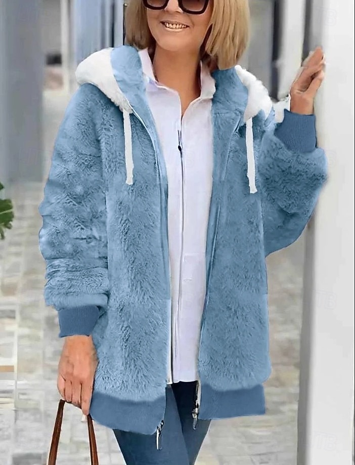 Women's Fleece Jacket Casual Jacket Hoodie Jacket Comfortable Breathable Zipper Pocket Casual Solid Color Vacation Street Casual Daily Wear Zipper Regular Hooded Regular Fit Long Sleeve Outerwear 2026 - $35.99 –P2