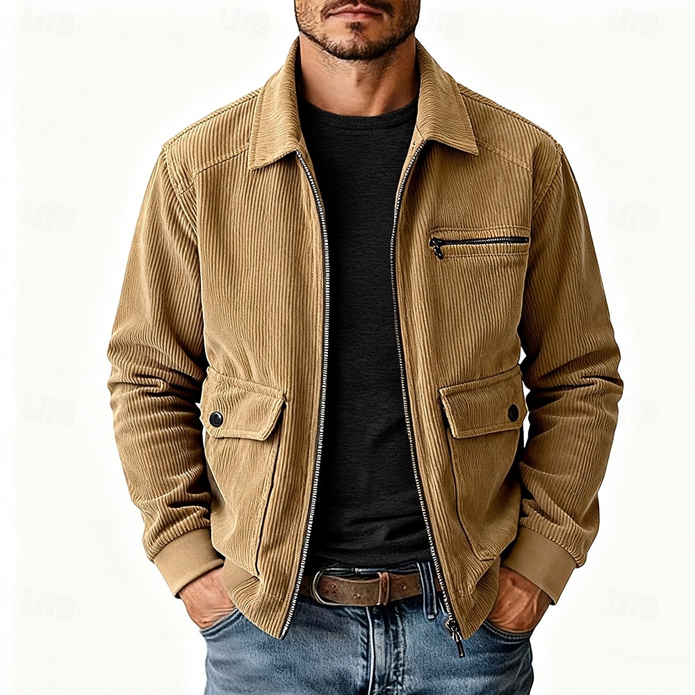 Per uomo Giacca Leggera Giacca in Velluto a Coste Giacca Casual Giacca da Lavoro Vacanza Casuale Traspirante Tasca Primavera Autunno Inverno Semplice Moda Classico Bavero Regolare Nero Cachi Verde del 2026 a $59.99 –P1