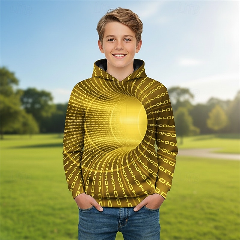 Pojkar 3D Grafisk Geometrisk 3D Print Huvtröja Långärmad Vår Höst Mode Streetwear Barn 4-12 år Huva Utomhus Ledigt Dagligen Normal 2025 - $18.99 –P2