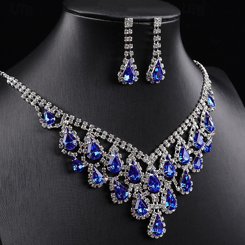 Ensemble collier et boucles d'oreilles pendantes en argent plaqué violet pour femme - bijoux de mariée élégants en cristal pour mariages, bals de fin d'année et soirées habillées de 2026 ? $11.99 –P2