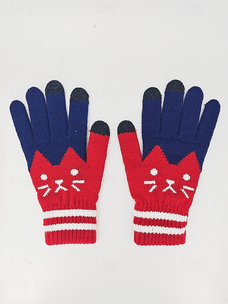 Guantes de punto para pantalla táctil para mujer, multicolor, diseño de gato, acogedor accesorio de invierno. 2026 - $7.99 –P7