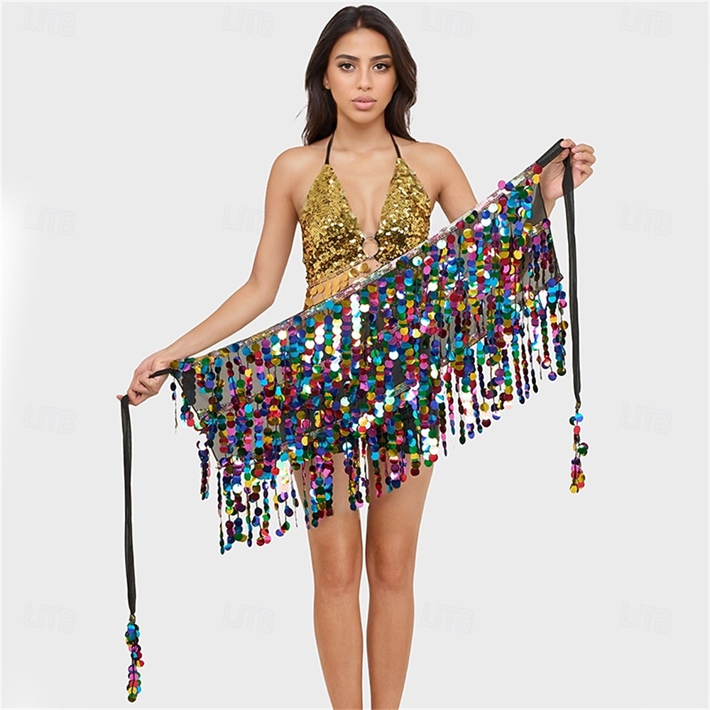 Samba Dancewear Eșarfă talie pentru dansul din buric - Fustă scurtă cu franjuri și paiete costum sexy de club de noapte pentru dansuri indiene - Costum de performanță 2026 - $30.99 –P7