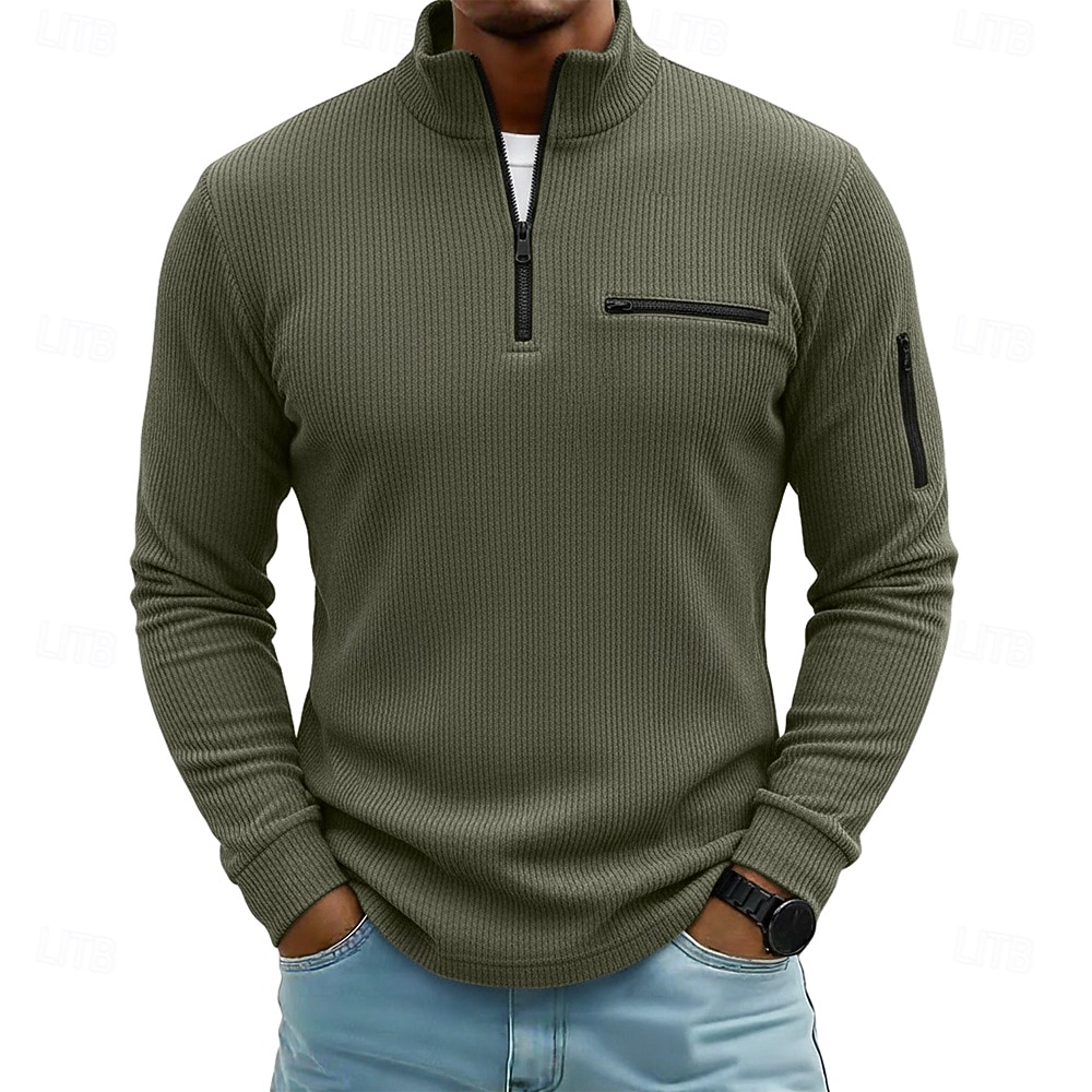 Per uomo Camicia di Velluto a Coste Polo con zip Sport all'Aperto Casuale Collo Alto Colletto Mao Manica Lunga Moda Essenziale Semplice Zip a un quarto Inverno Primavera & Autunno Autunno & Inverno del 2025 a $21.99 –P14