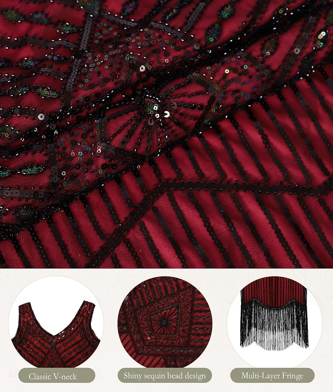 Conjunto Loucos anos 20 Anos 20 Até os Joelhos Vestidos Vestido melindroso Roupa com acessórios Sem Mangas O Grande Gatsby charleston Paetês Franjas Pena Decote V Fantasia Mulheres Carnaval Ano Novo de 2026 por $69.99 –P11