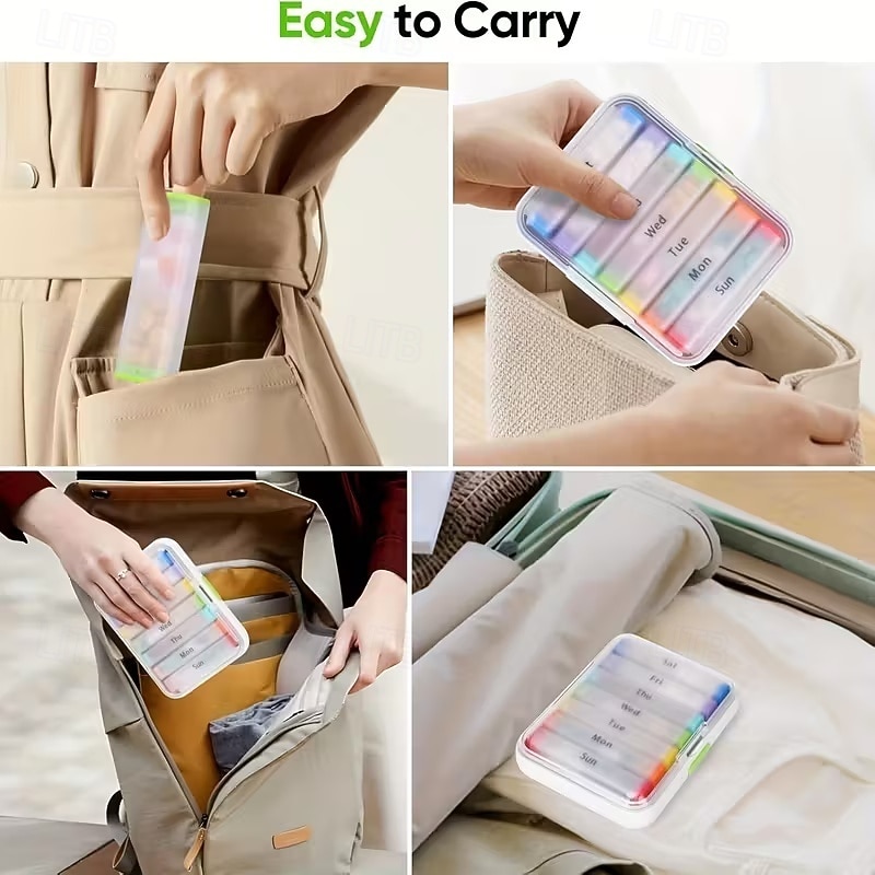Pilulier hebdomadaire 7 jours avec 2 compartiments journaliers - format voyage, couvercle facile à ouvrir, plastique résistant, blanc - idéal pour les vitamines et l'huile de poisson &stockage de 2026 ? $21.99 –P4