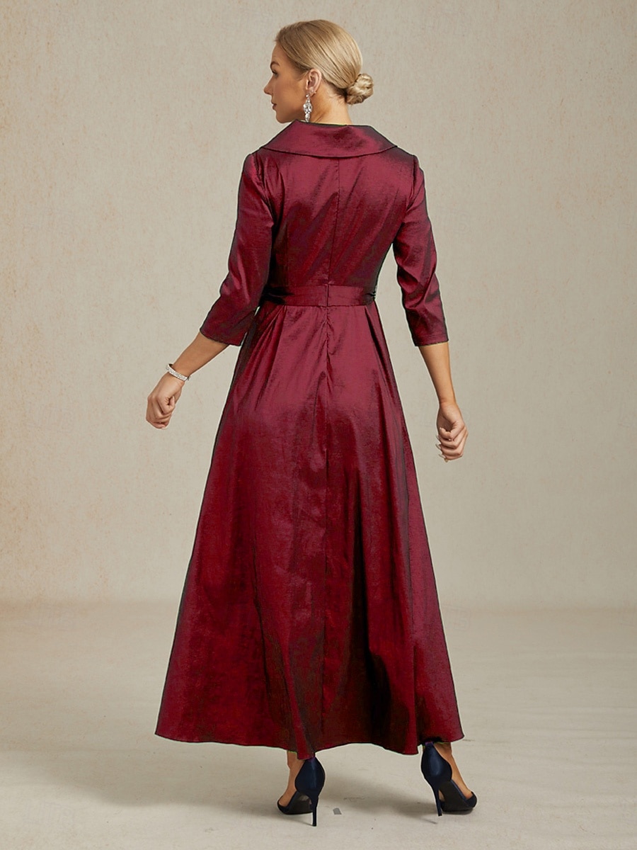 Robe longue fourreau en taffetas pour femme, avec poches, élégante, idéale pour un mariage, une soirée ou une réception. Coupe classique, couleur unie, manches 3/4, col en V, rouge, printemps, de 2025 ? $129.99 –P2