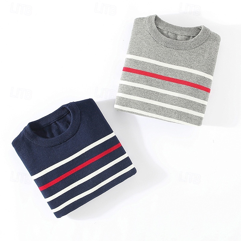 Bambini Ragazzi Pullover Maglione A righe Manica Lunga Girocollo All'aperto Moda Blu marino Autunno Vestiti 4-12 Anni del 2026 a $17.99 –P2